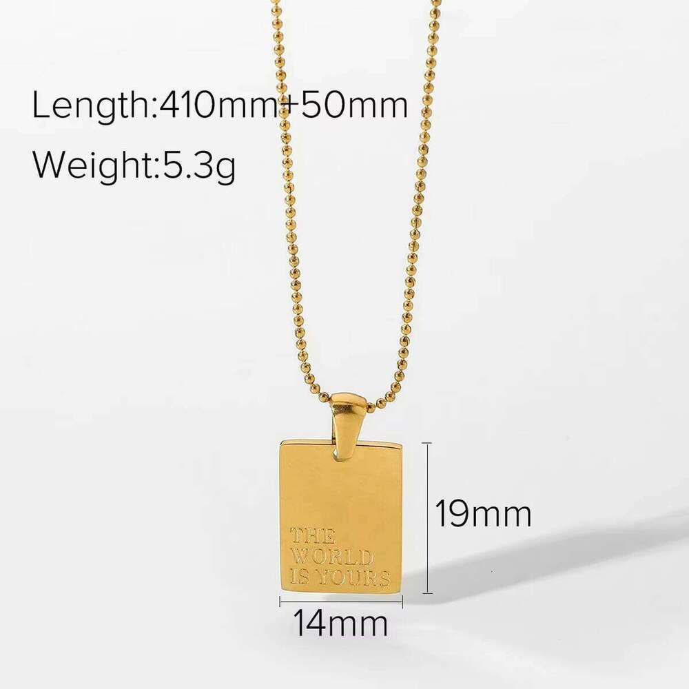 Stainless Steel Text Letter Square Pendant Necklace