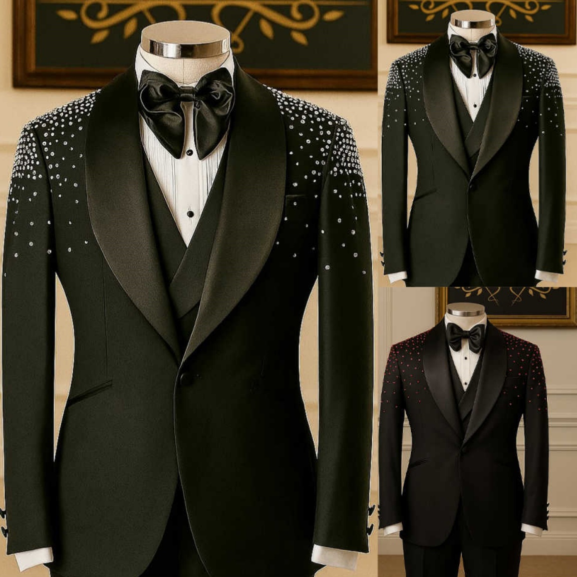 New Fashion Beads Jacquard 2 Pieces Men Suits One Button Shawl Lapel Tuxedo Slim Wedding Groom Prom Plus Size Costume Homme Bridegroom Tailor Made Coa