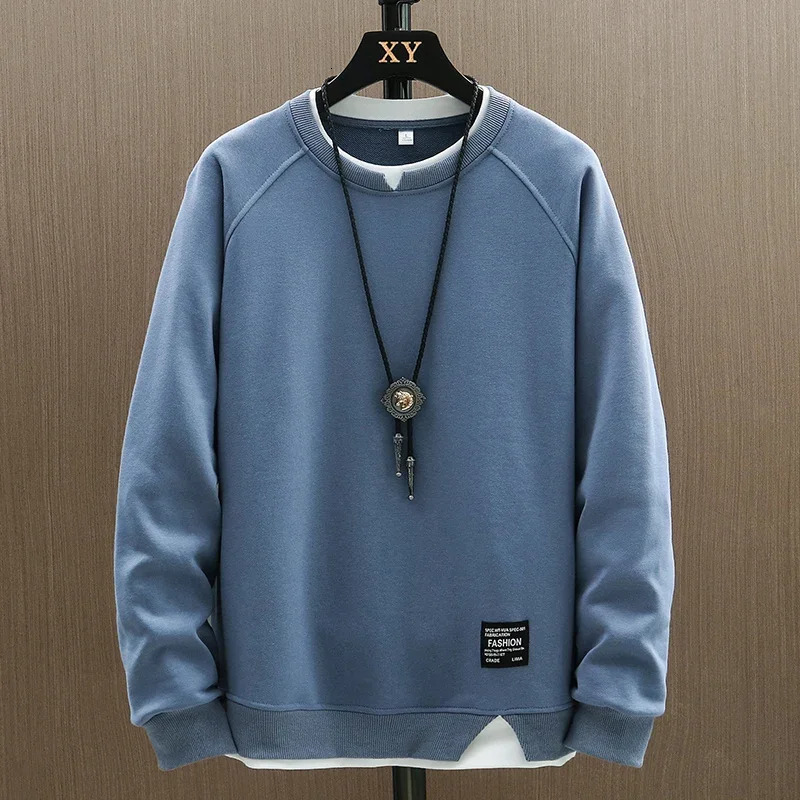 2025 Mens Casual Sweatshirts Harajuku Solid Color Fashion Fake Two Pieces O-Neck Sweatshirt Hoodies Hip Hop Male Streetwear 250707