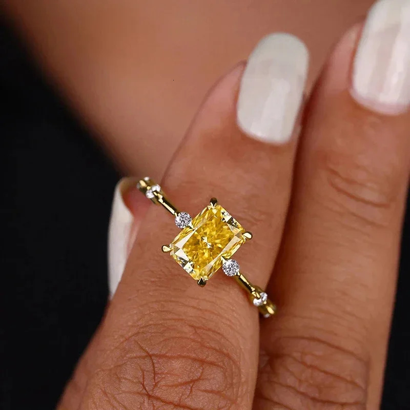 CAOSHI Simple Fashion Rectangular Cubic Zirconia Finger Rings for Women Yellow/Pink/Red/Blue CZ Rings Wedding Trendy Jewelry 250716