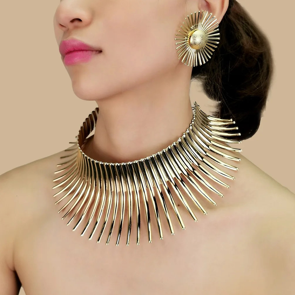Vintage Statement Acrylic Choker Necklace Gold Color Collar Maxi Necklace For Women Bijoux Africain Jewelry Adjustable Choker 250716