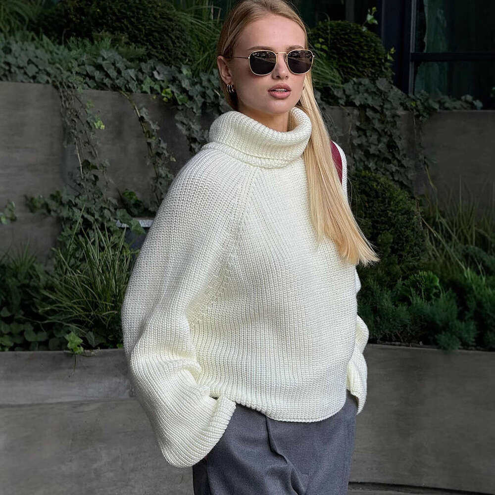 Turtleneck Warm Women Autumn Winter New White Pullover Sweater Loose Knitwear B5