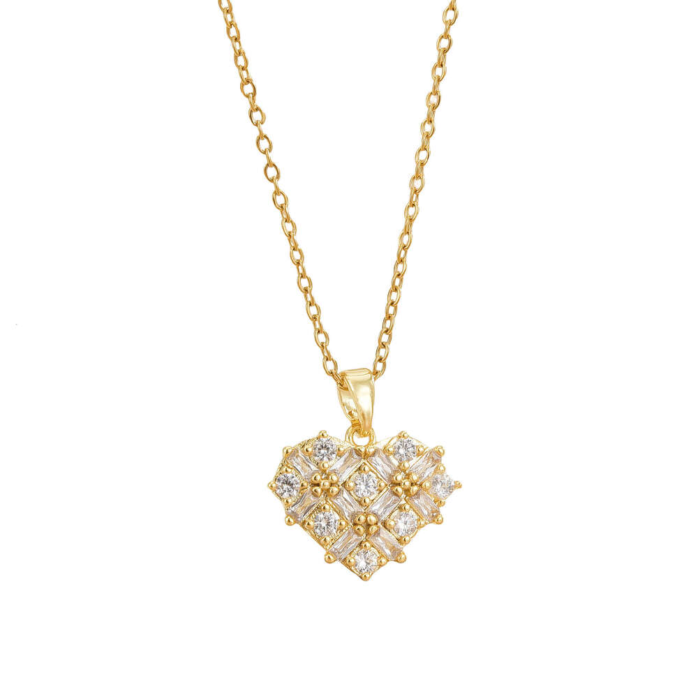 Necklace Women, Internet Celebrity Zircon, Niche Fashion Peach Heart New Design Pendant, Elegant Heart-Shaped Collarbone Chain For Women 135