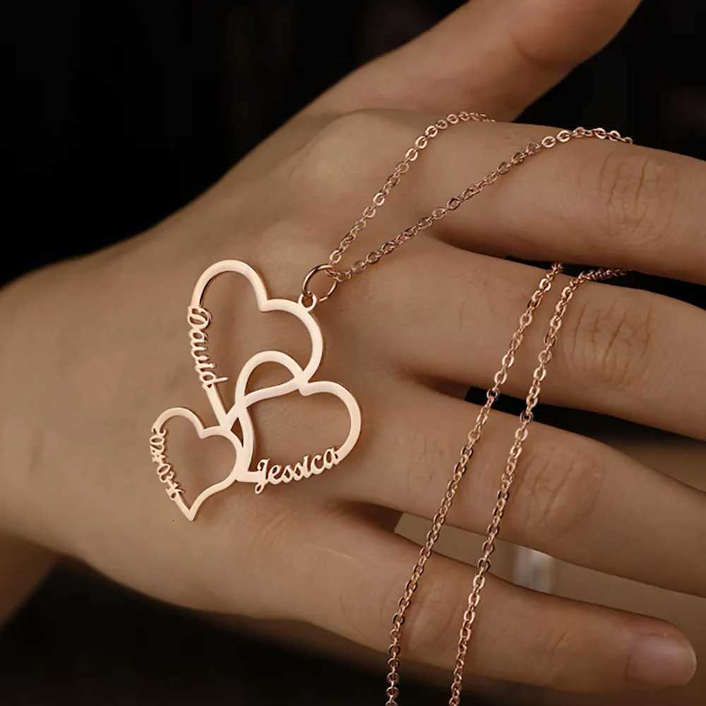 Personalized Heart Name Necklace Customized 2-5 Heart Name Pendant Family Necklace Stainless Steel Jewelry Mothers Day Gift XJ250717