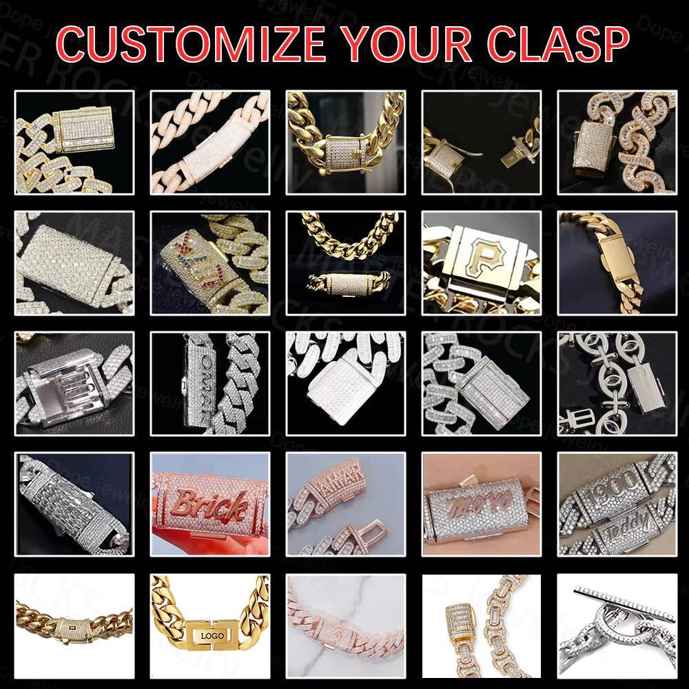 Thick Cuban Link Chain VVS Diamond 925 Silver Pink Rose Gold Plated Iced Out Miami Moissanite Cuban Chain