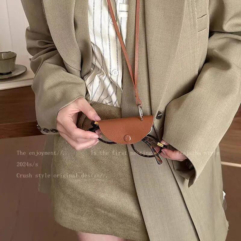 PU Key Case Box Hanging Neck Eyeglasses Pouch Headphone Storage For Outdoor Hunting Biking Small Leather Bag