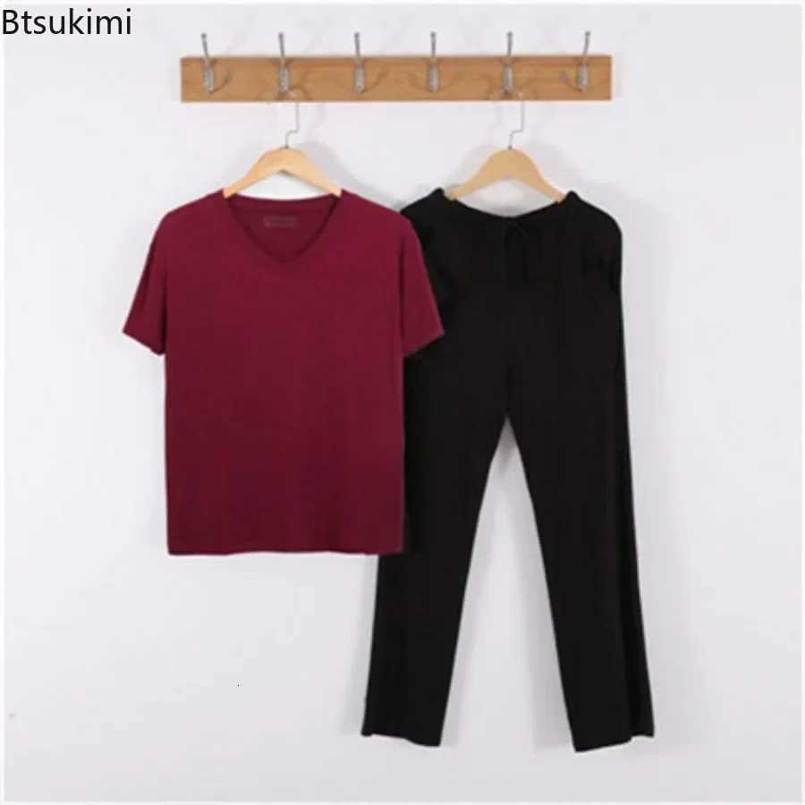 2025 New Mens Casual Pajamas Sets Oversized Modal Short Sleeve and Pants Sets Male Sleepwear Soft Loose Home Clothes for Men W250717