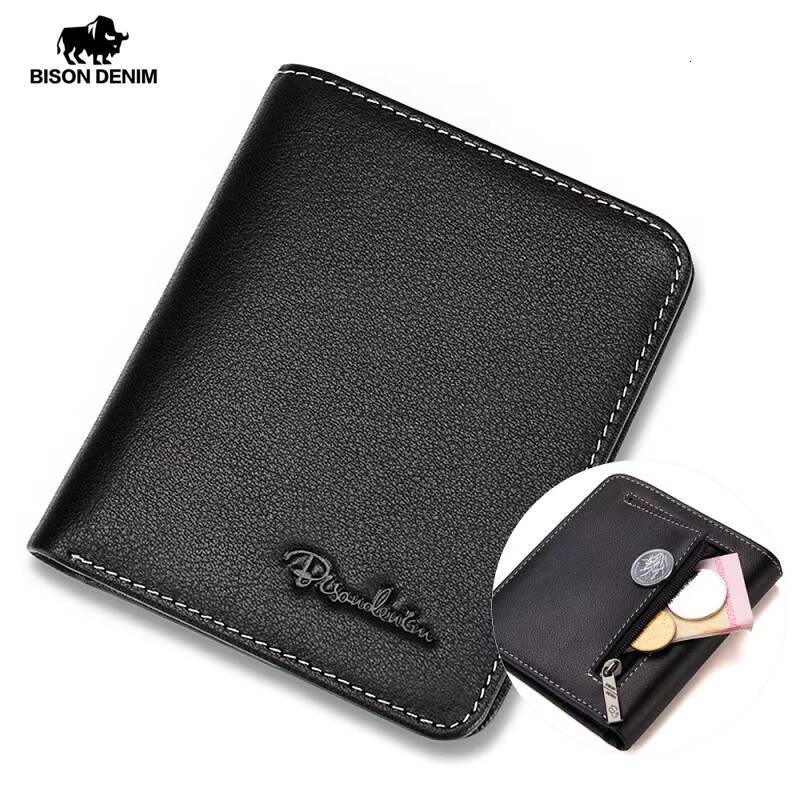 BISON DENIM Wallets Black Genuine Leather Purse For Men Business Card Holder Mens Wallet Mini N4429 ddmynov