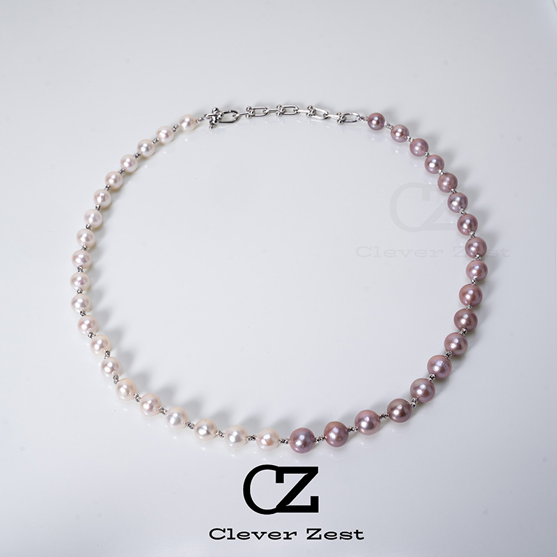 Designer Necklace Natural Freshwater Nucleated Pearls Two-Tone Design Necklace with Strong Lights