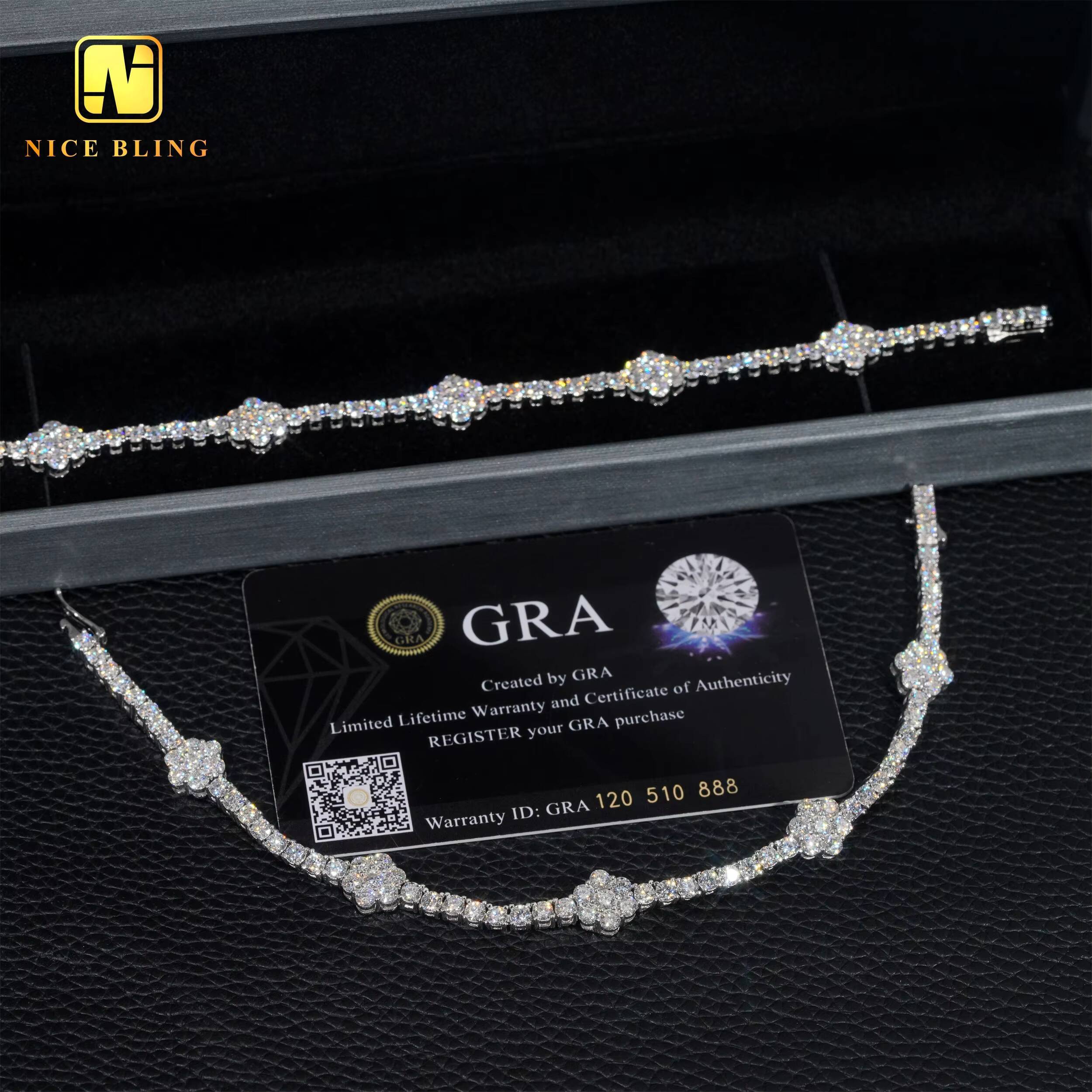 Ready to Ship 3mm Flower Tennis Bracelets 925 Sterling Silver VVS Moissanite Diamond Tennis Bracelet Hip Hop Fashion Jewelry