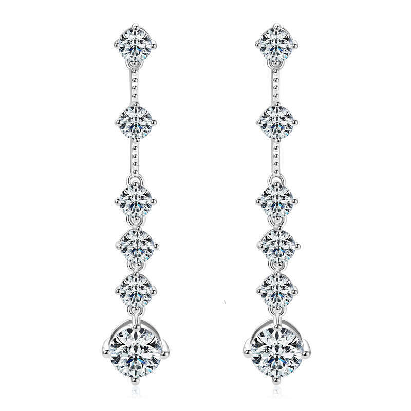 2024D Color Moissanite Tassel Light High-End Feel Sier Plated Gold Stud Earrings F37