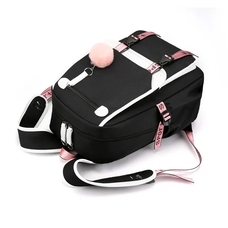 Large School Bags for Teenage USB Port Canvas Schoolbag Student Book Bag Fashion Black Pink Teen School Backpack 250714