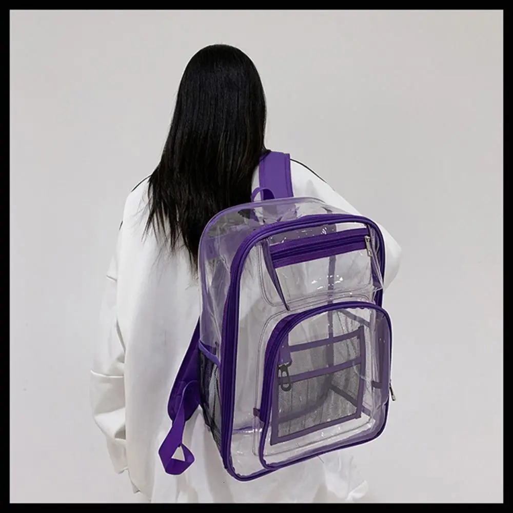 Casual PVC Clear Backpack Large Capacity with Multi-pockets Students Bookbag See Through Waterproof Transparent Backpack School 250714