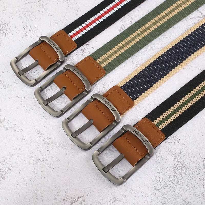 3.5cm Outdoor Canvas Mens Belt Solid Color Black and Red Striped Woven Alloy Pin Buckle Sports Overalls Belt for Men Wholesale W250717