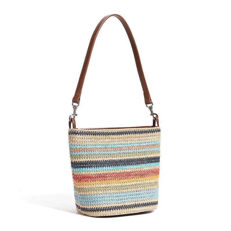 Summer Fashion Color Women's Handbag Unique Straw Weaving Design With Large Capacity Commuter Tote Bag