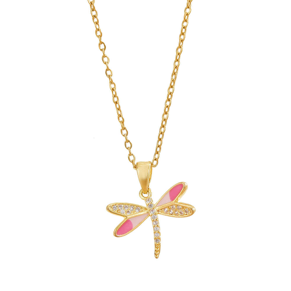Ins Style Fashion Copper Gold-Plated Zircon Dragoy Pendant Hand-Painted Necklace Niche Versatile Clavicle Chain 6F1