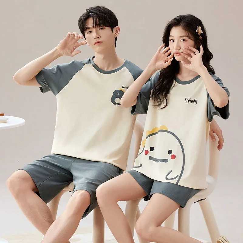 Summer Cotton Short Sleeve Men Pajamas Set Couple Sweet Bear Women Pajamas Suit Lover Round Neck Nightwear Men Pajama Set W250717