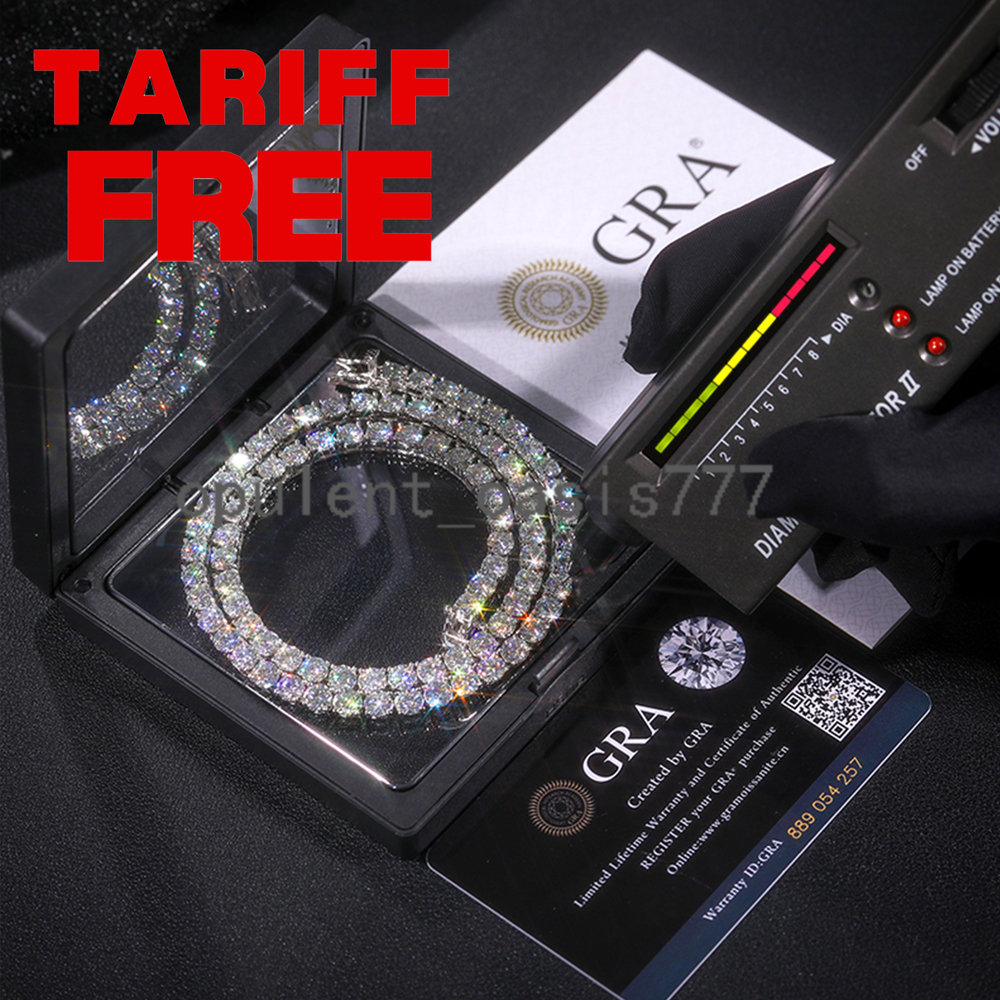 Fine Jewelry Hip Hop White Gold 925 Sterling Silver VVS Moissanite Diamond Cluster Tennis Chain Bracelet Necklace for Men Women