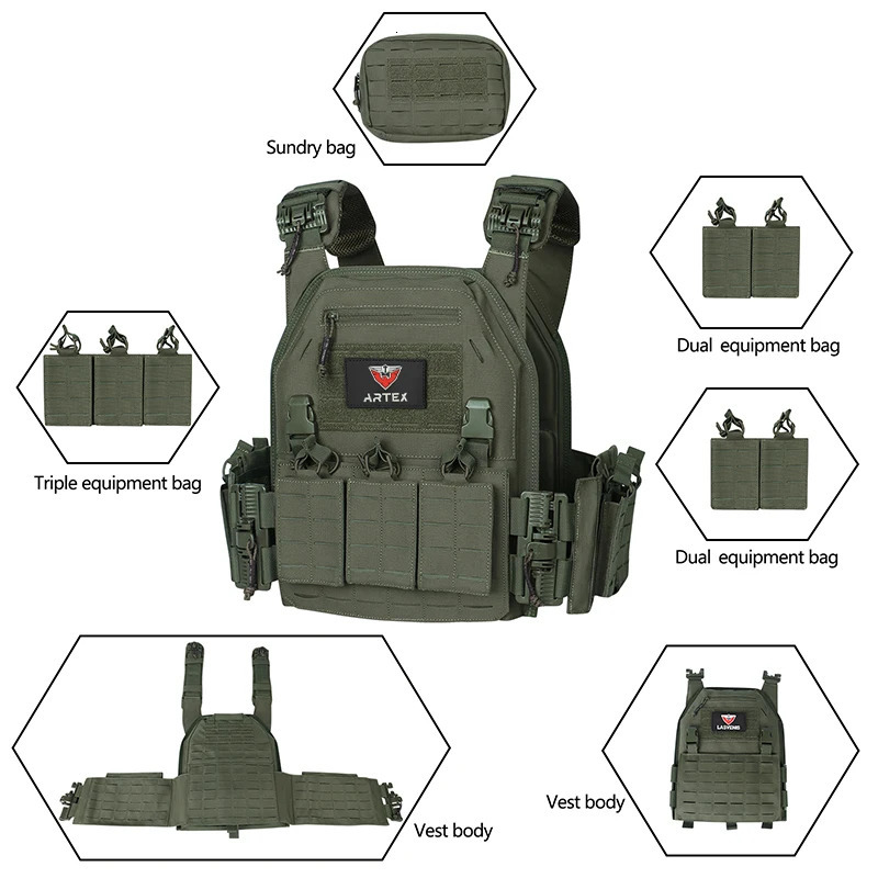 Ranger Green Plate Tactical Vest With Quick Release Security Molle Bandolier Laser Cut Vest 250618