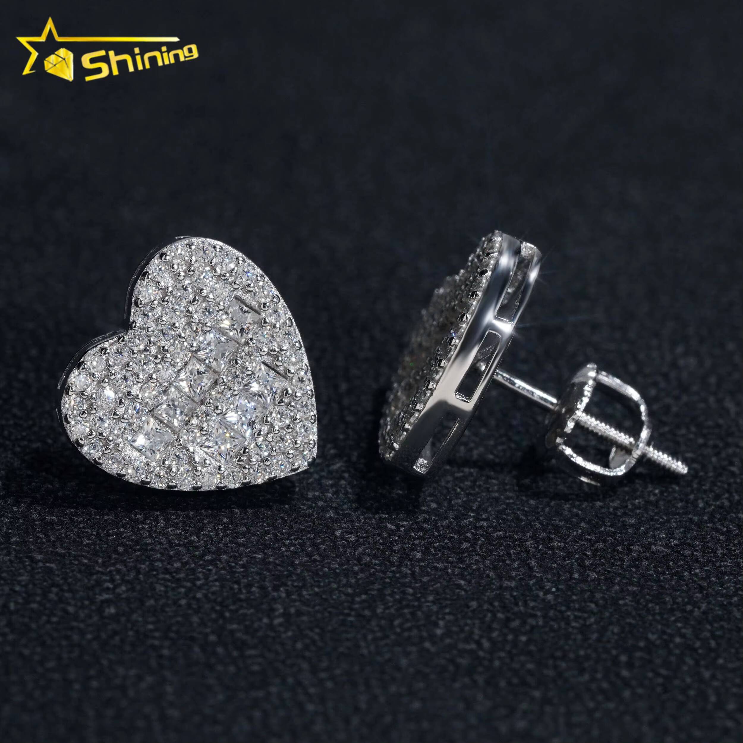 Pass Diamond Tester Iced Out Hip Hop Silver Gold Plated Heart Moissanite Earring for Men