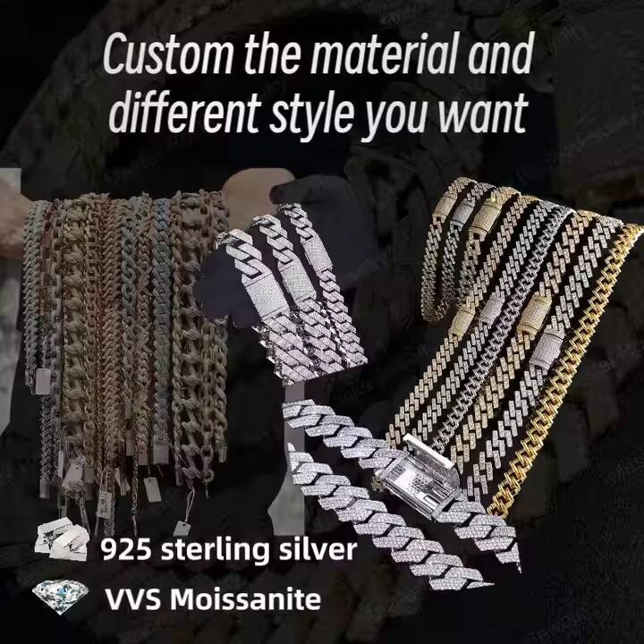 High Quality10K 14K 18K Gold Plated Cuban Chains Hollow Hip Hop Moissanite Clasp Men 6mm-15mm Wide Cuban Link Chain Necklace