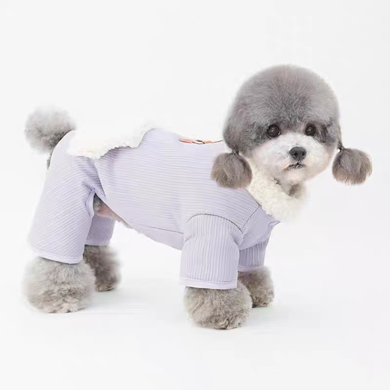 T738 New autumn and winter thickened plush Teddy Bichon puppy four-legged clothes warm corduroy Schnauzer one-piece cotton clothes