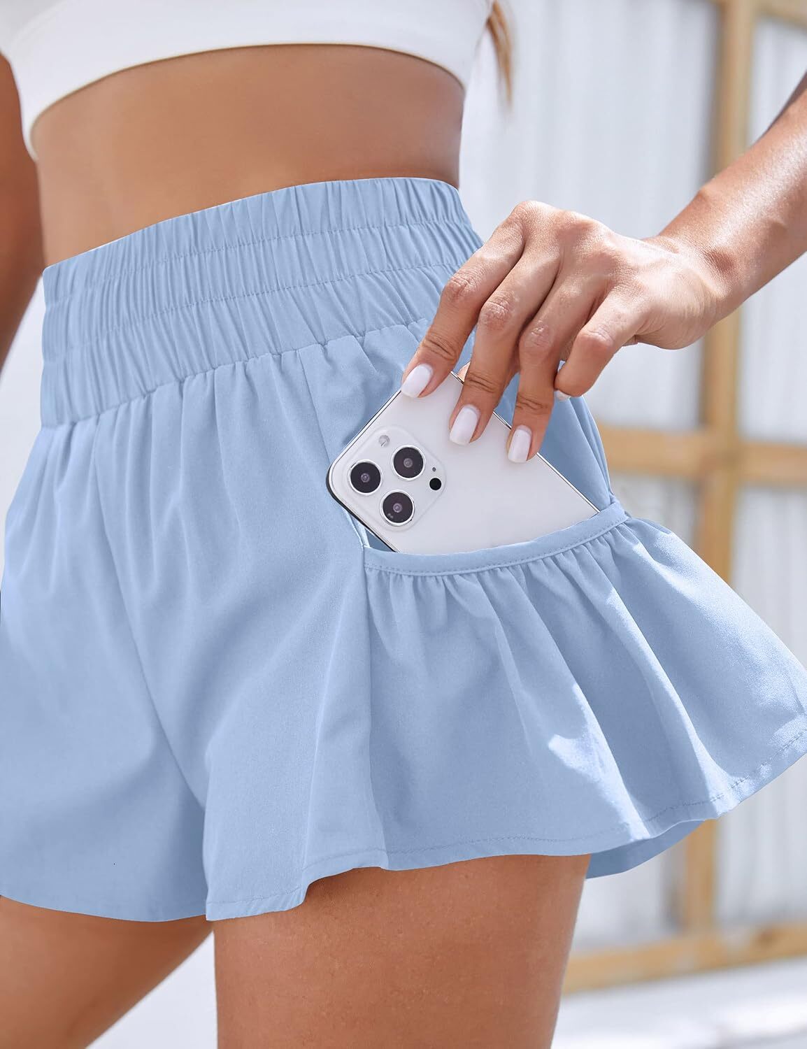 Womens High Waisted Athletic Running Workout Gym Quick Dry Flowy Shorts with Pockets