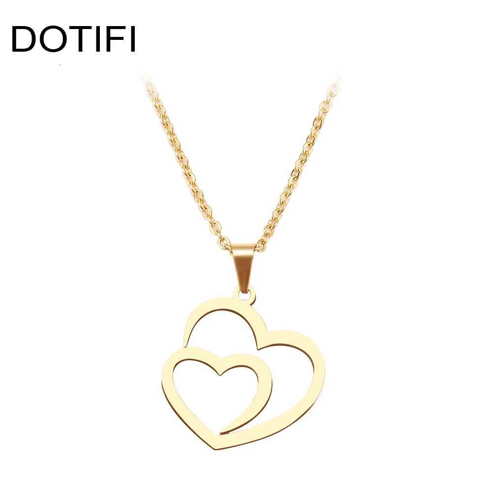 DOTIFI Stainless Steel Necklace For Women Man Hollow Double Heart Choker Pendant Charms Necklace Engagement Jewelry XJ250717