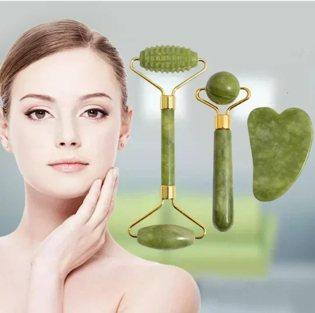 Natural Jade Roller Massager Face Body Neck Gua Sha Natural Stone Massager Acupoint Eye Care Spa Massage Visage Tools 250716