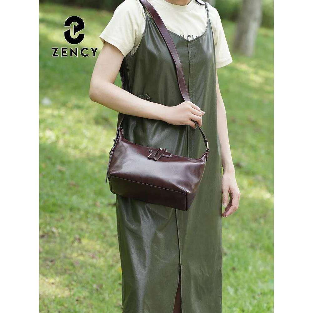 Zency Fashion Leather Handbag Genuine Cowhide Ladies Crossbody Large Capacity Shoulder Summer Lightweight Brown Satchels New