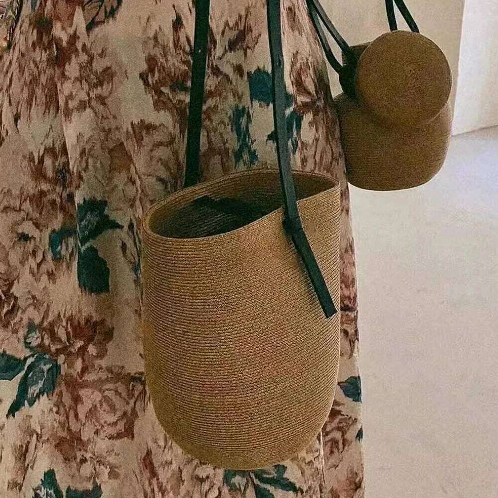 Woven Straw Women with Adjustable Strap Summer Beach Solid Shoulder Bag Cute Handbag for Travel Shopping