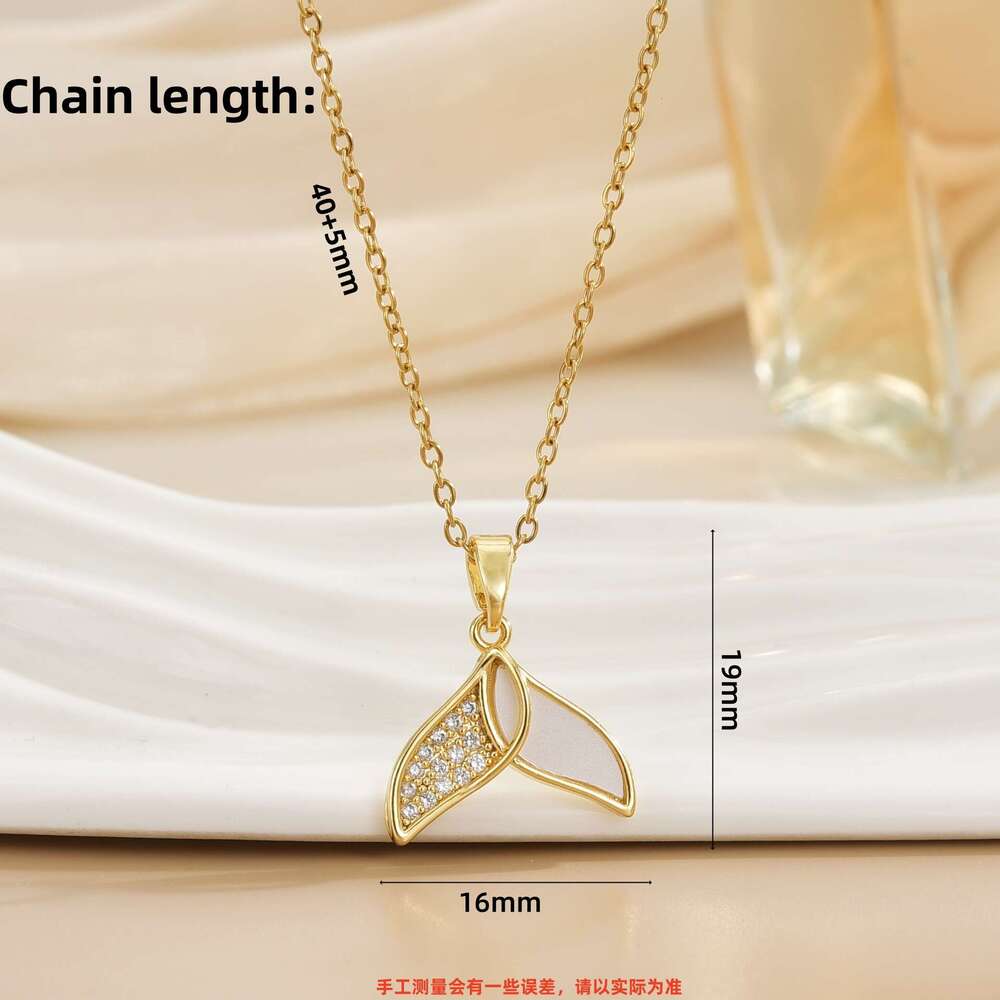 Real Gold Plated Zircon Fish Tail Necklace Niche Light Exquisite Collarbone Chain Elegant High-End Versatile Jewelry 14C