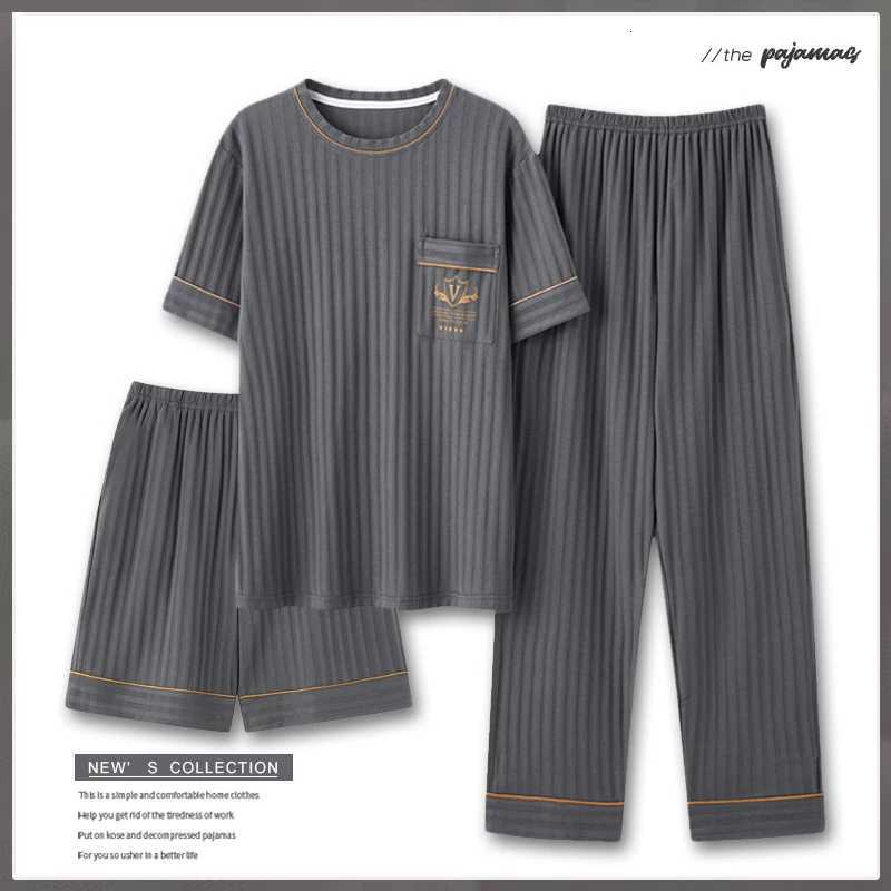 Mens Fashion Summer 3-Piece Pajamas Set Short Sleeve Round Collar Cotton Homewear Plus Size 5XL Shorts Loungewear Pajamas W250717