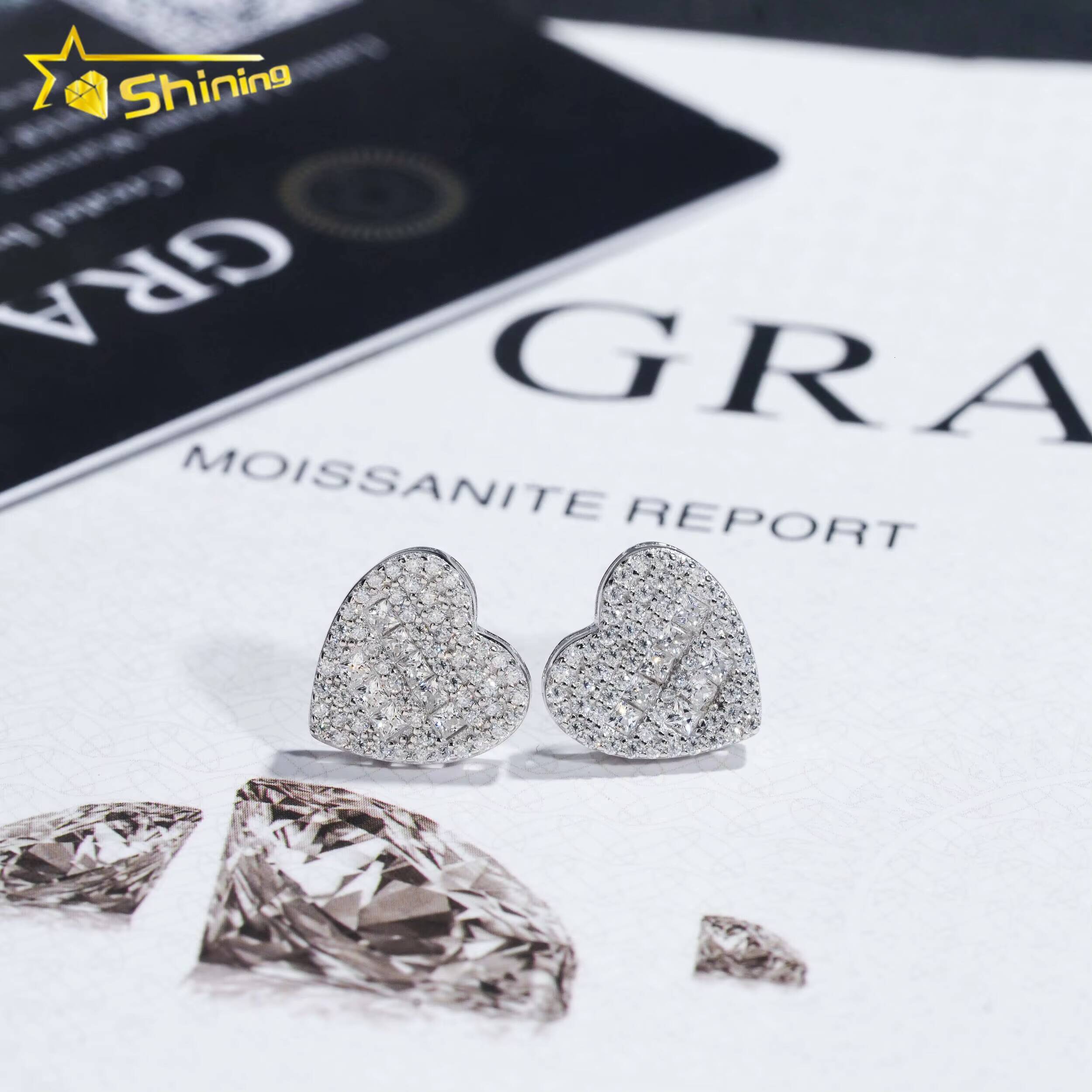 Pass Diamond Tester Iced Out Hip Hop Silver Gold Plated Heart Moissanite Earring for Men
