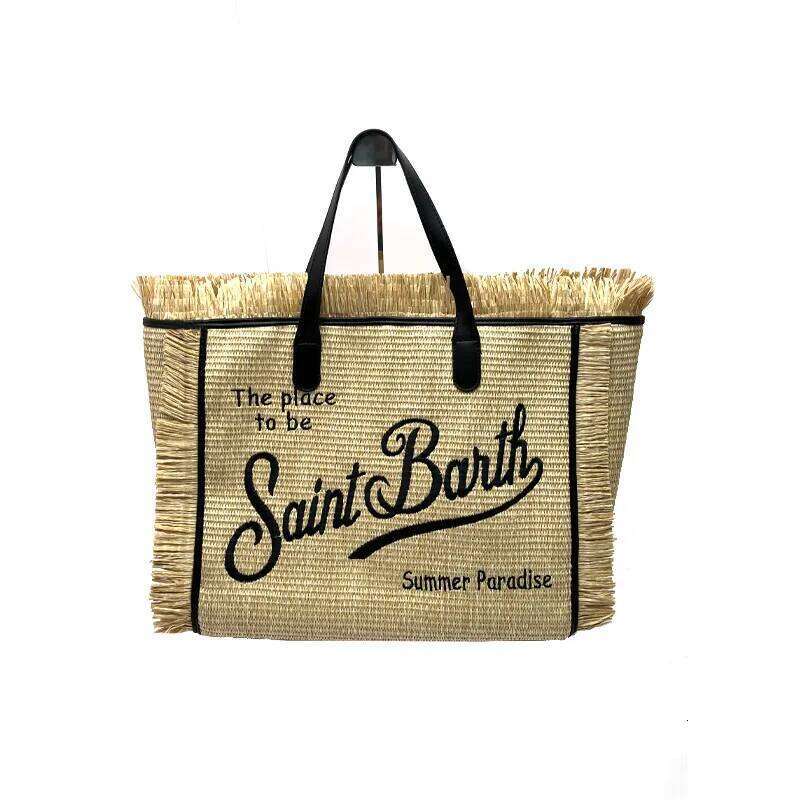 SAINT BARTH New Women's Large Capacity Leisure Travel Straw Mat Handmade Tassel Handbag Tote Bag