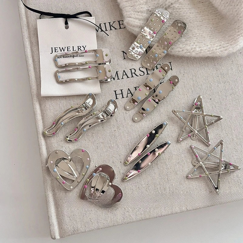 Colorful Polka Dot Silver Y2K Hair Side Clips for Women Elegant Metal Duckbill Clip Side Bangs Barrettes Girls Hair Accessories 250716