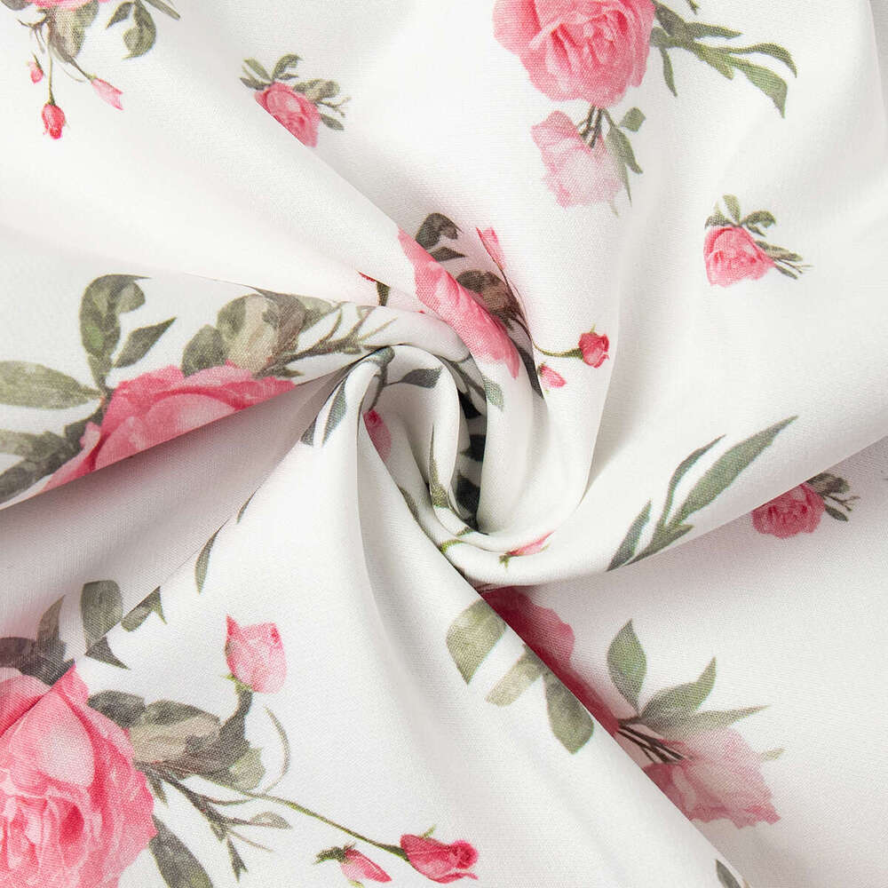 French Style V-Neck Puff Sleeve Summer Waist-Cinching Printed Short Dress With Ruffles B5