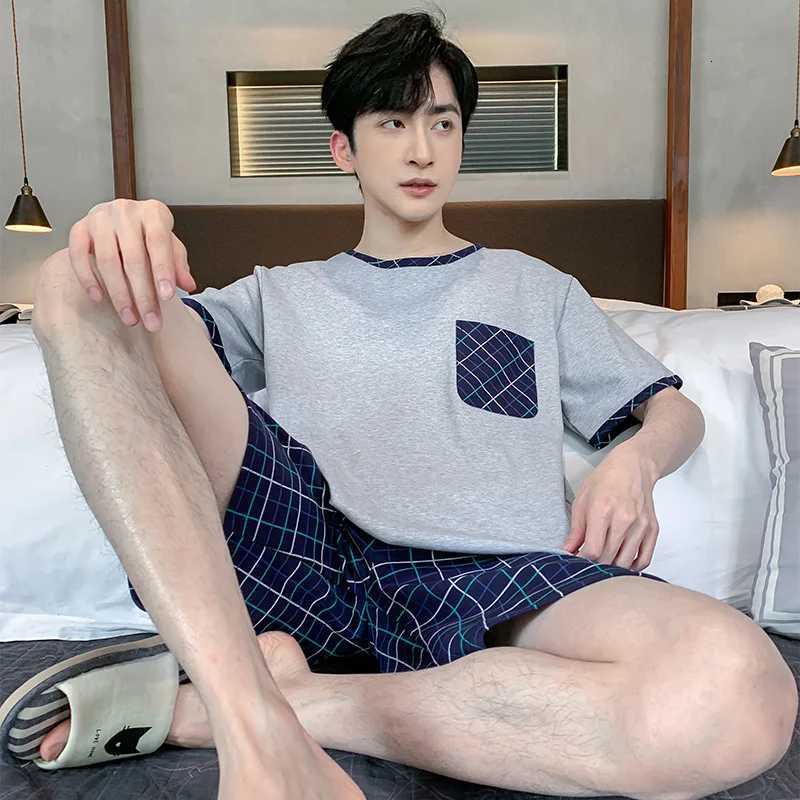 100% Cotton Mens Pajamas Set Plus Size 4XL Cotton Summer Short-sleeved Pajamas Casual Style Pijamas Mens Homewear Men Loungewear W250717