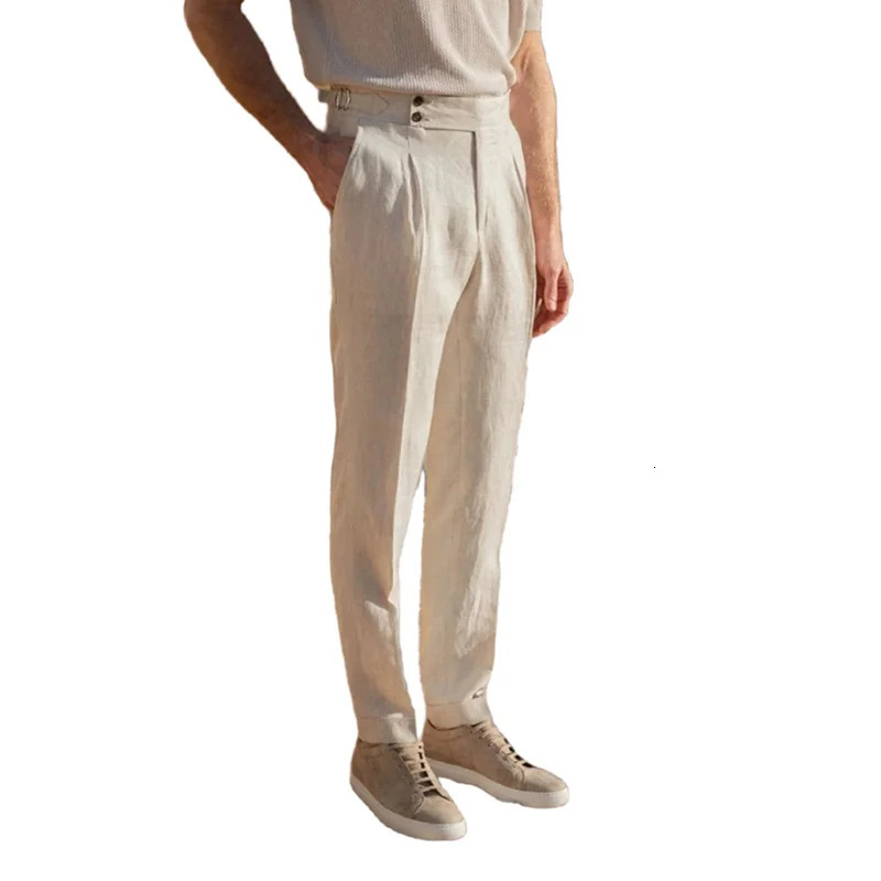 Summer British Italian Retro Cotton and Linen Large Size Trousers for Men Naples High-Waisted Straight Business Casual Pants 250707