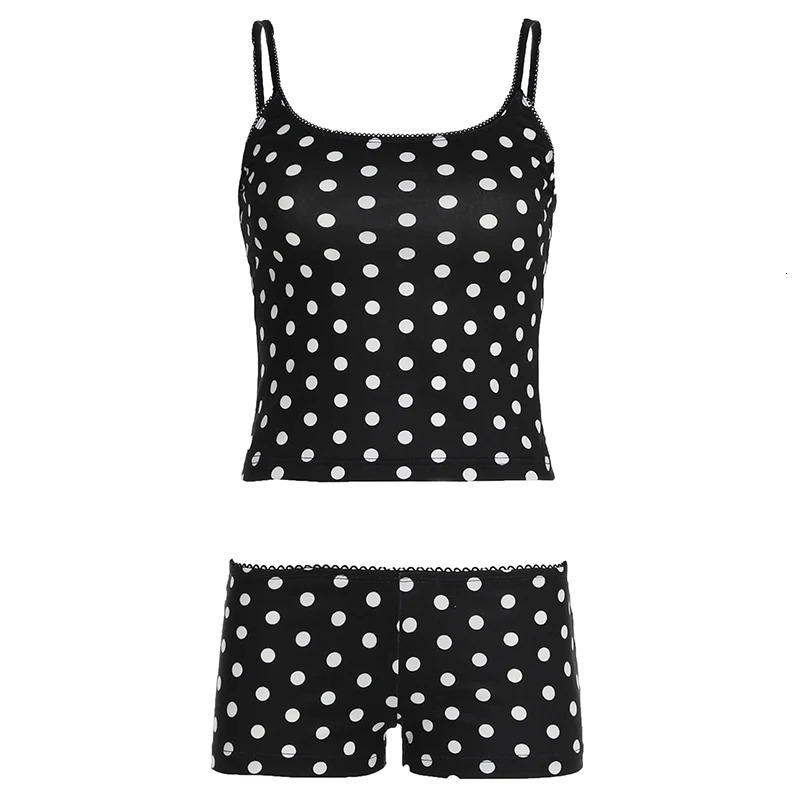 Dot Print Basic Halter Tops Short Womens Sets Simple Cute Causal 2024s Trendy Clothing Fashion Slim 250714