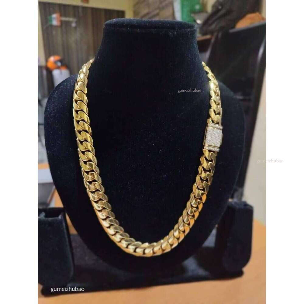 chain StoreK gold20mmMiami Link Cuban Genuine Silicone Stone Men's Chain 14k Gold Plated