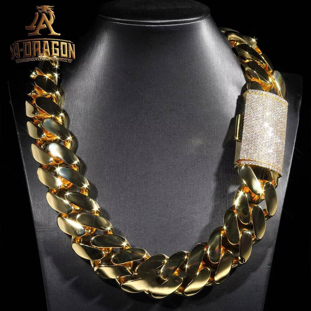 10MM Moissanite Cuban Chain Fast Shipping Round Brilliant Cut 10k 14k Solid Gold Cuban Link Chain for Men Women