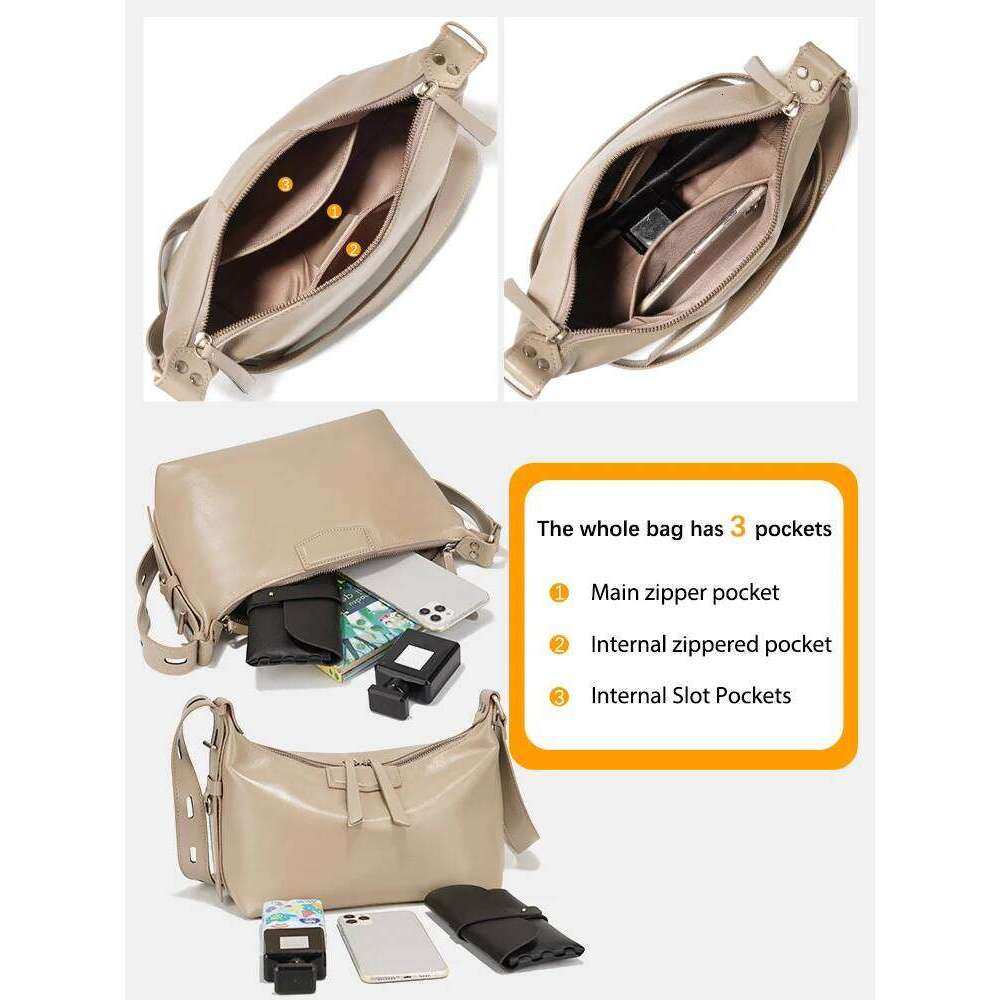 Zency Fashion Leather Handbag Genuine Cowhide Ladies Crossbody Large Capacity Shoulder Summer Lightweight Brown Satchels New