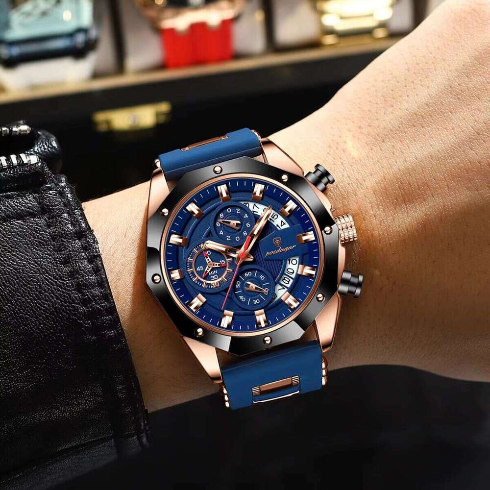 DHwatches Men's Sports Chronograph Watch - 50M Waterproof Silicone Strap Quartz Wristwatch with Date & Tachymeter (Model 913)