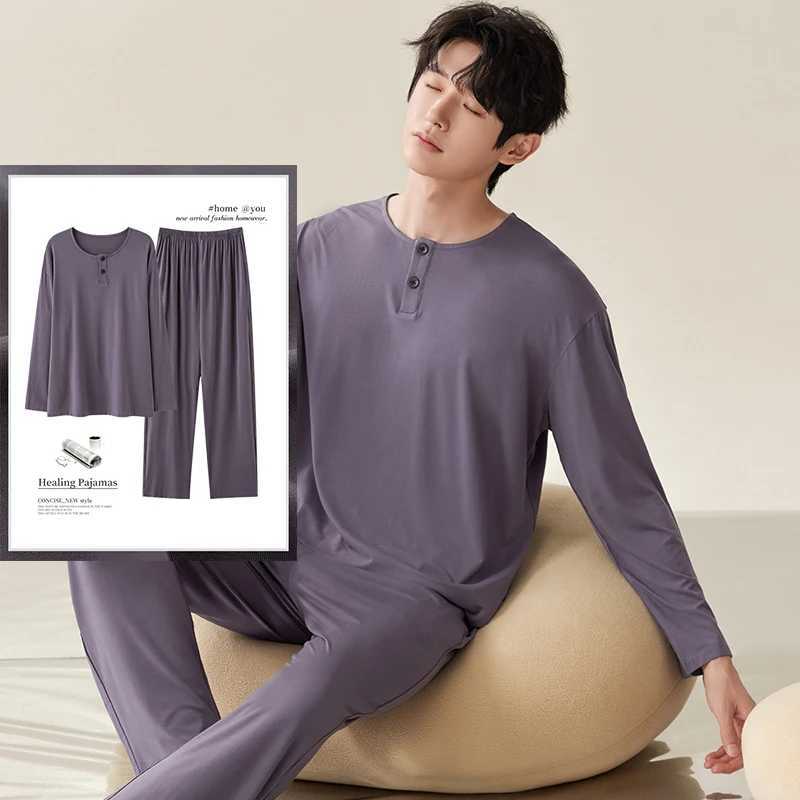 Spring Autumn Knitted Pjs Long-sleeved Mens Pajama Sets Male Pajamas Plaid Loungewear For Masculine Sleepwear Home PJ Clothing W250717