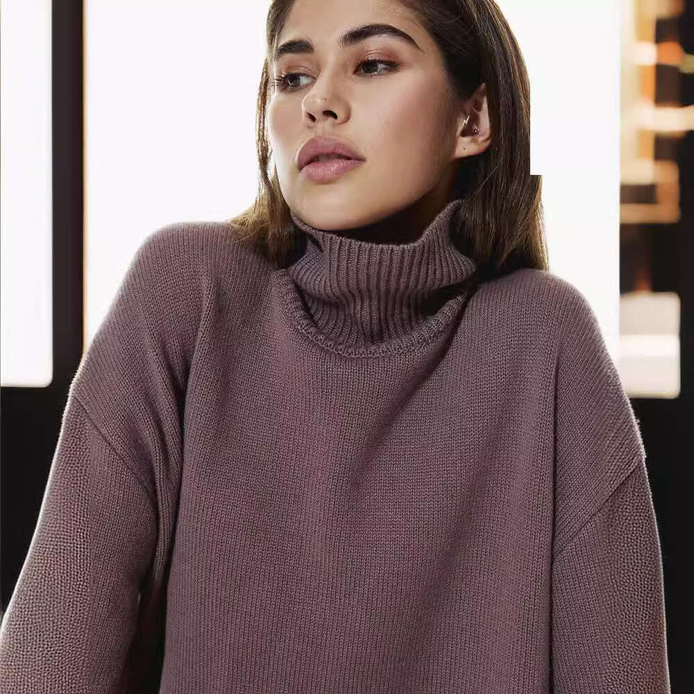 Multi-Color High Solid Color Sweater Loose Pullover Stand Collar Tops Women Clothing 66 B5