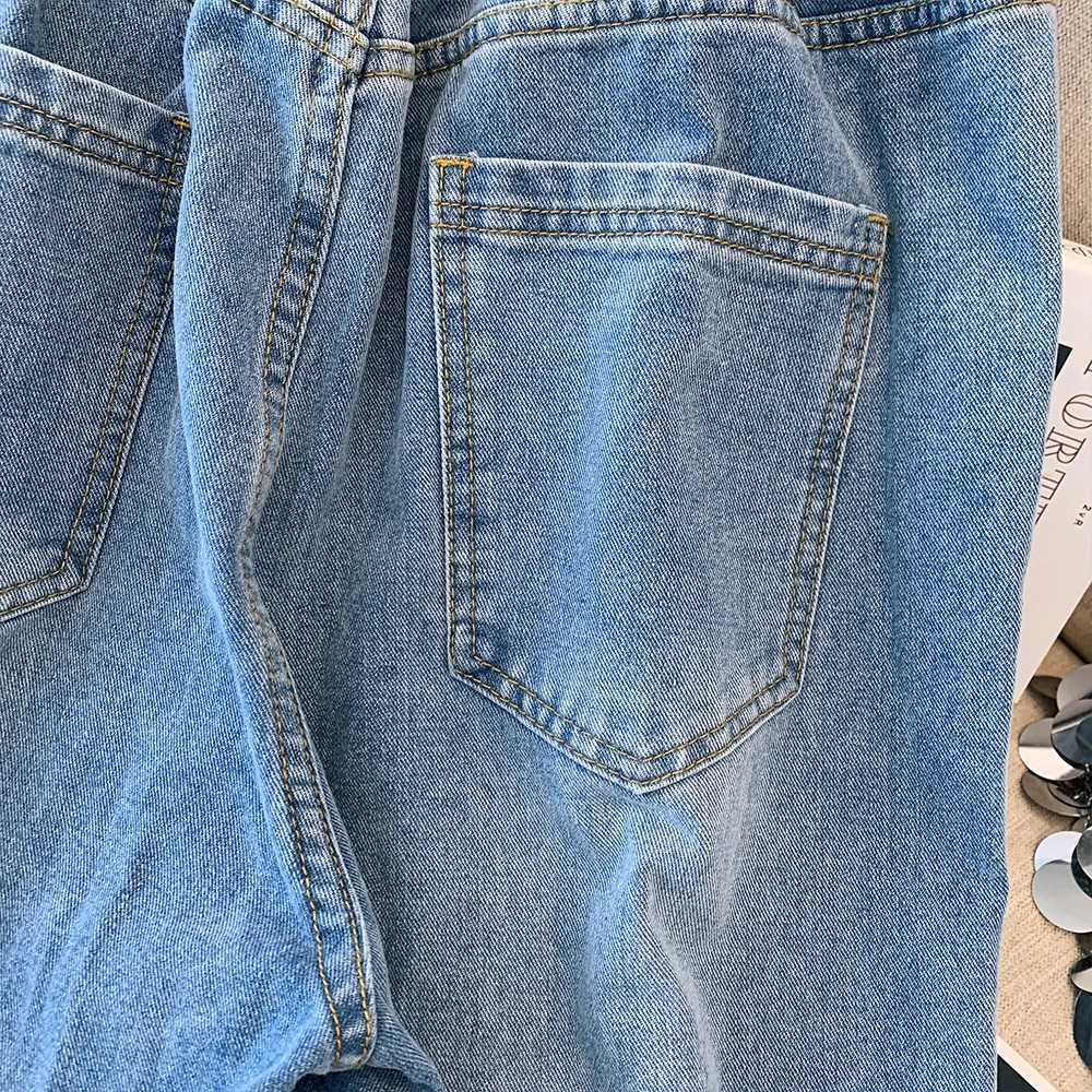Plus-size Womens Fall Casual Commute Baggy Comfort Jeans Dark Blue High-waist-straight Leg Button Pocket Long Wide-leg Pants R250716