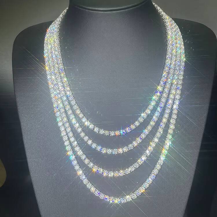 Wuzhou RTS 18K Gold Plated 2mm---6.5mm S925 Silver Women Men Hip Hop Diamond Necklace GRA Moissanite Tennis Chain Jewelry