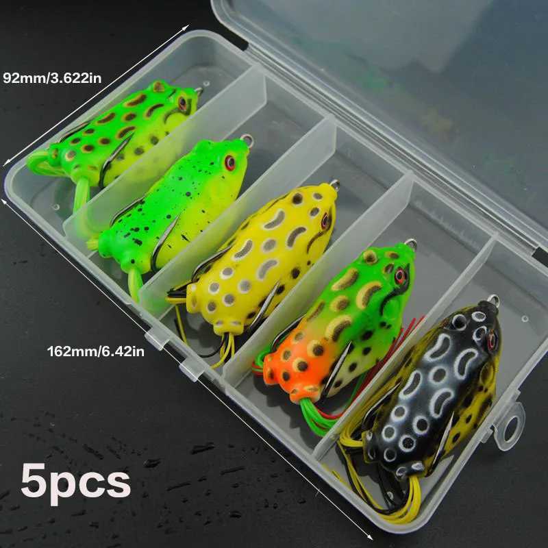 5 Pieces of High-Quality Frog-Shaped Baits with Storage Box - Sharp Hooks and Realistic Design Suitable for Upper Freshwater Fishing Z250717