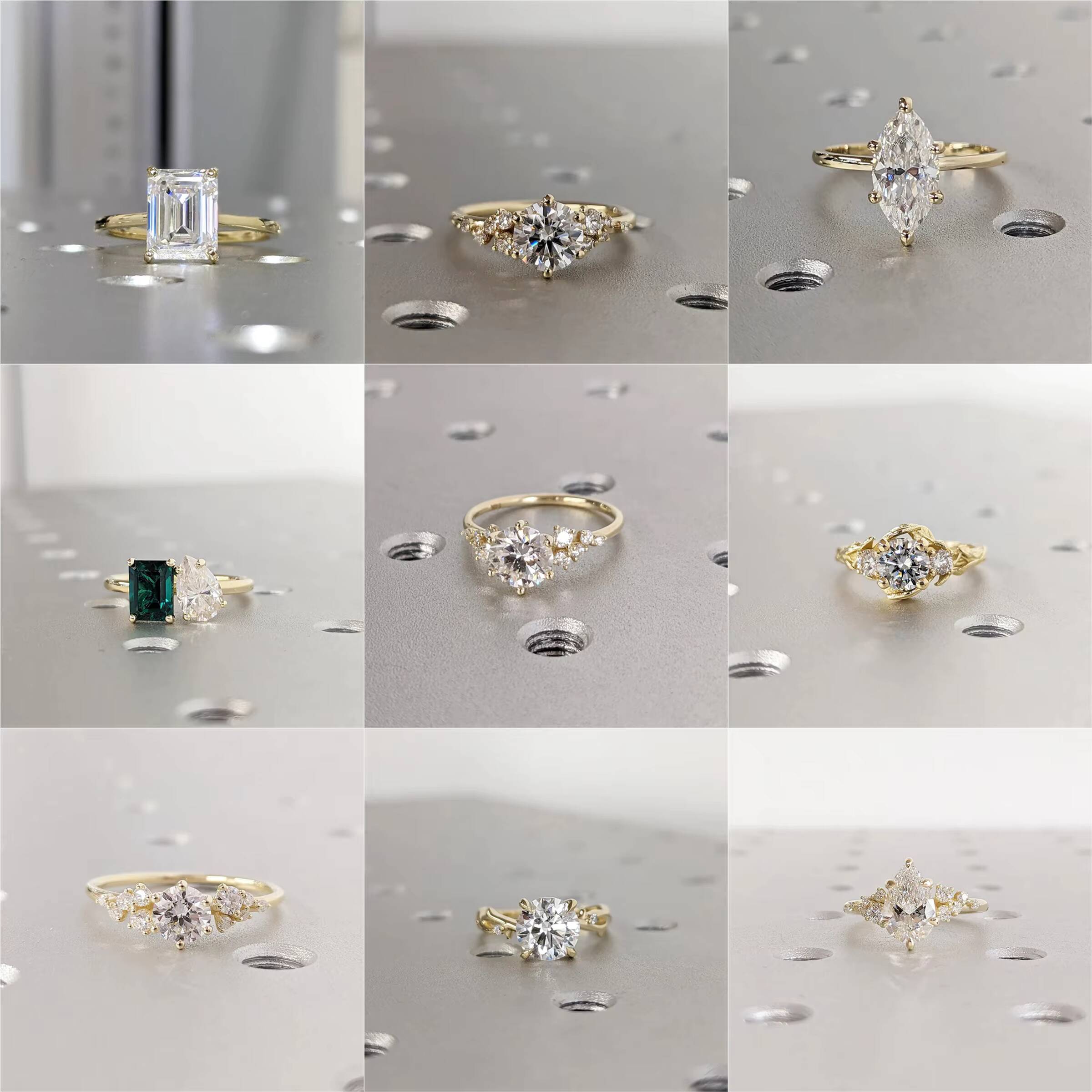 Elisa Wholesale Engagement Rings Jewelry Women VVS Emerald Moissanite Diamond 10K 14k 18k Karat Solid Real Yellow Gold